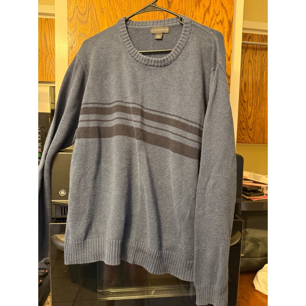 Covington Mens XXL Blue Striped Crewneck‎ Sweater Long Sleeve Knit Pullover
